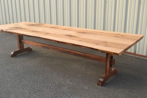 Custom Made Live Edge Curly Maple Dining Table With Walnut Base