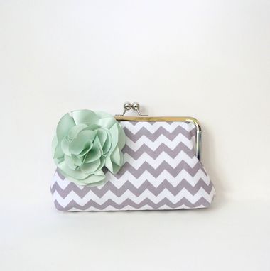 Custom Gray And Mint Green Clutch Purse With Flower by The Button Tree ...