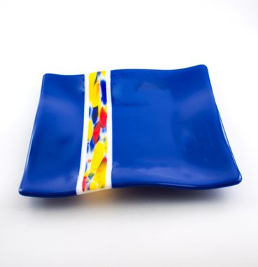 Custom Made Cobalt Blue Fused Glass Dinnerware Set, Square Plates