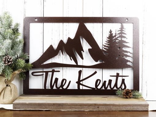 Custom Made Custom Family Name Metal Sign, Mountains, Pine Trees