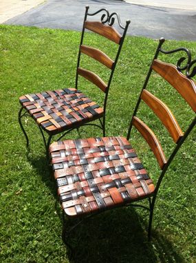 Custom Made Kitchen Chair Set With Woven Leather Recycled Belts For Seats