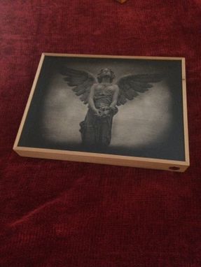 Custom Made Sepia "Ish" Angel Transfer On Wood With Oak Frame