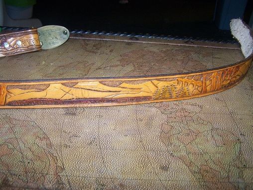 Custom Made Hand Tooled Leather Belt 1-1/4" With "Mountain" Design