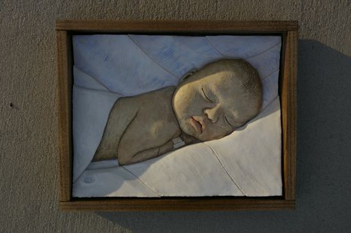 Custom Made Infant Portrait: Ceramic Tile Relief With Poplar Frame