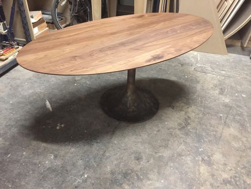 Custom Made Oval Walnut Table With Trumpet Base