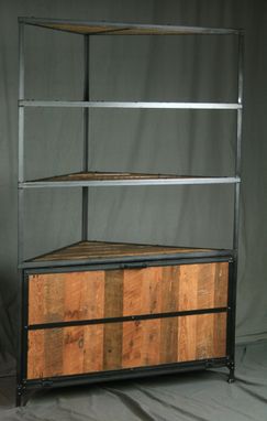 Custom Made Industrial Corner Hutch. Wood & Steel Laundry Unit. Storage Cabinet. Curio Cabinet. Handmade.