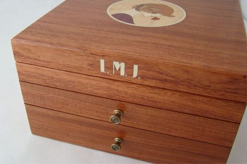 Custom Made Custom Jewelry Box With Art Deco Wood Inlay