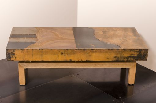 Custom Made Industrial Steel Coffee Table | Metal Mix Graft, Wood Base