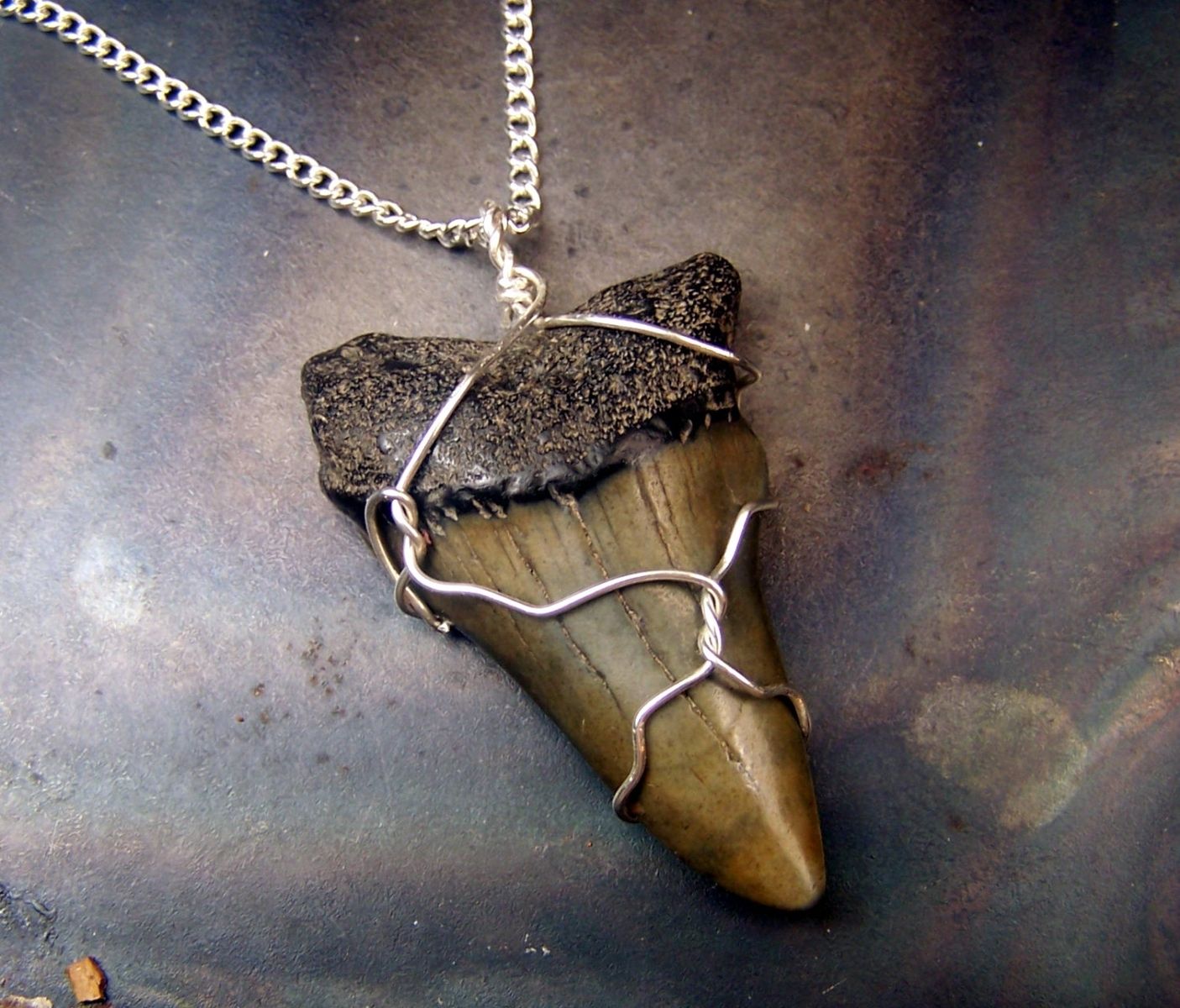 Handmade Sterling Silver, Fossil Shark Tooth Necklace Pendant Wire Wrap