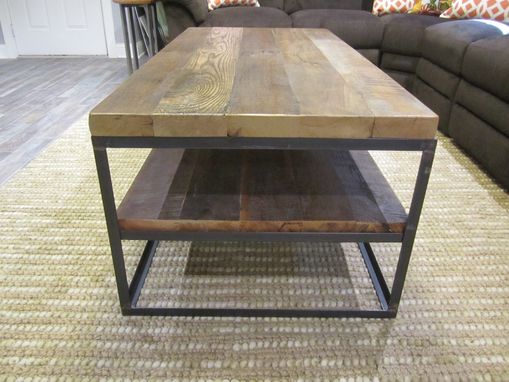 Custom Made Reclaimed Hardwood Coffee Table In Steel Box Frame