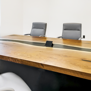 Custom Made Live Edge Table For Conference Room Epoxy River Style