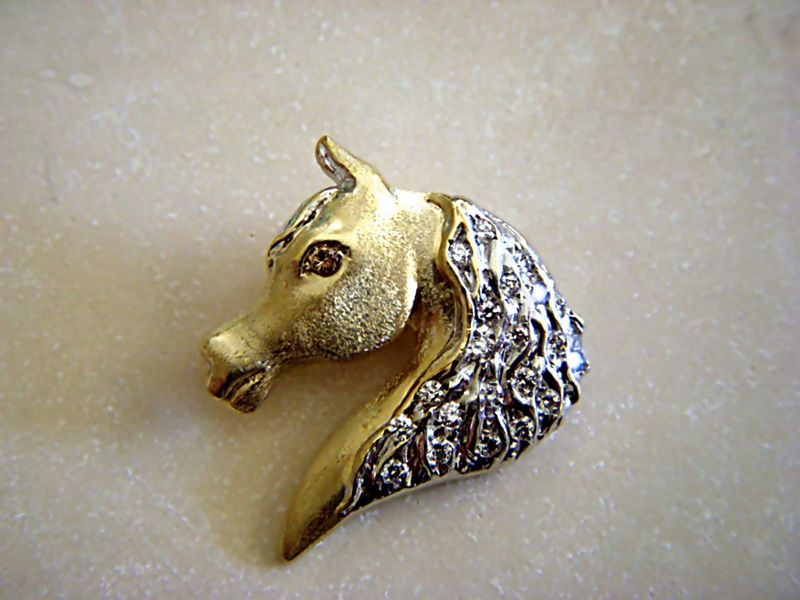 Handmade 14 Karat Yellow Gold Horse Head Pendant With Diamonds by ...
