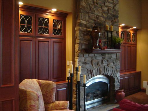 Custom Made Cherry Fireplace Wall Alcove Cabinetry