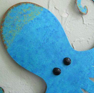 Custom Made Octopus Art Sculpture - Otis - Blue Aqua Upcycled Metal Wall Ocean Decor