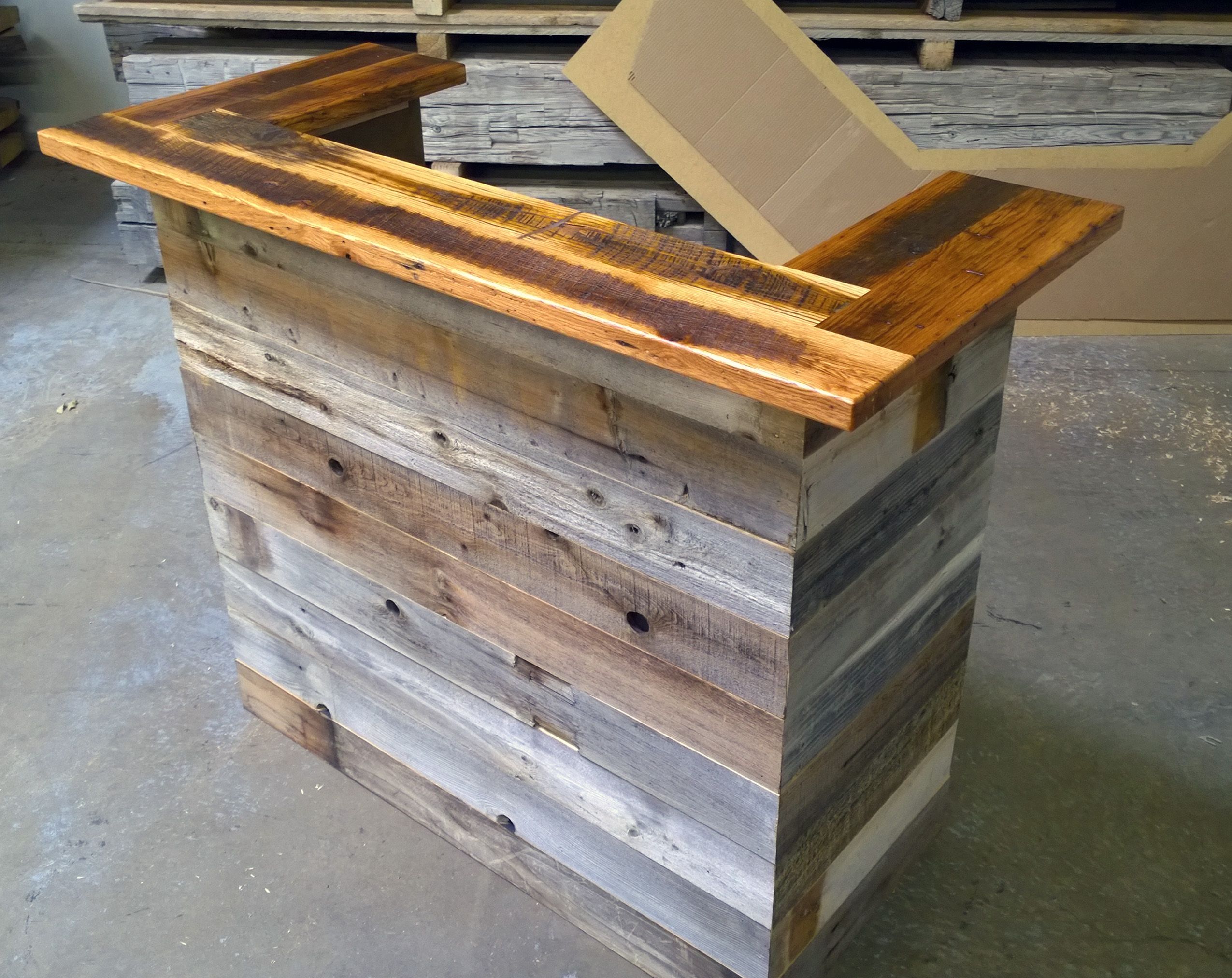 Hand Crafted Reception Desk Made From Antique Oak & Barn Wood by