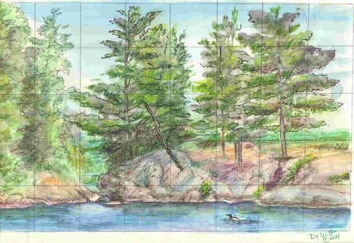 Custom Made Design Sketch For Hand Painted Ceramic Tile Mural: Canadian Wilderness