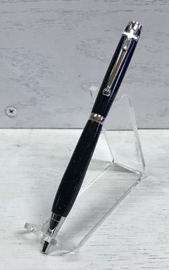 Custom Made Slimline Twist Pen With Polished Patterned Black Acrylic Body And Chrome Trim.