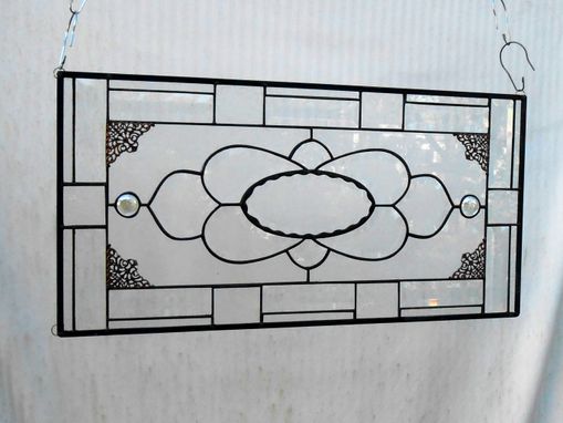 Custom Made Vintage Look Traditional Stained Glass Transom Window, Tiara Sandwich Glass Plate Panel