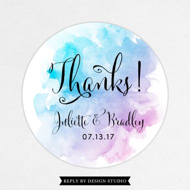 Custom Made Watercolor Blue And Purple Favor Label
