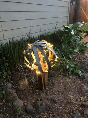 Custom Made Wine Barrel Sphere And Stand With Lights Yard Sculpture-Small