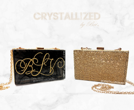 Custom Made Custom Crystallized Clutch Bag Handbag Purse Initial Name Bling European Crystals Bedazzled