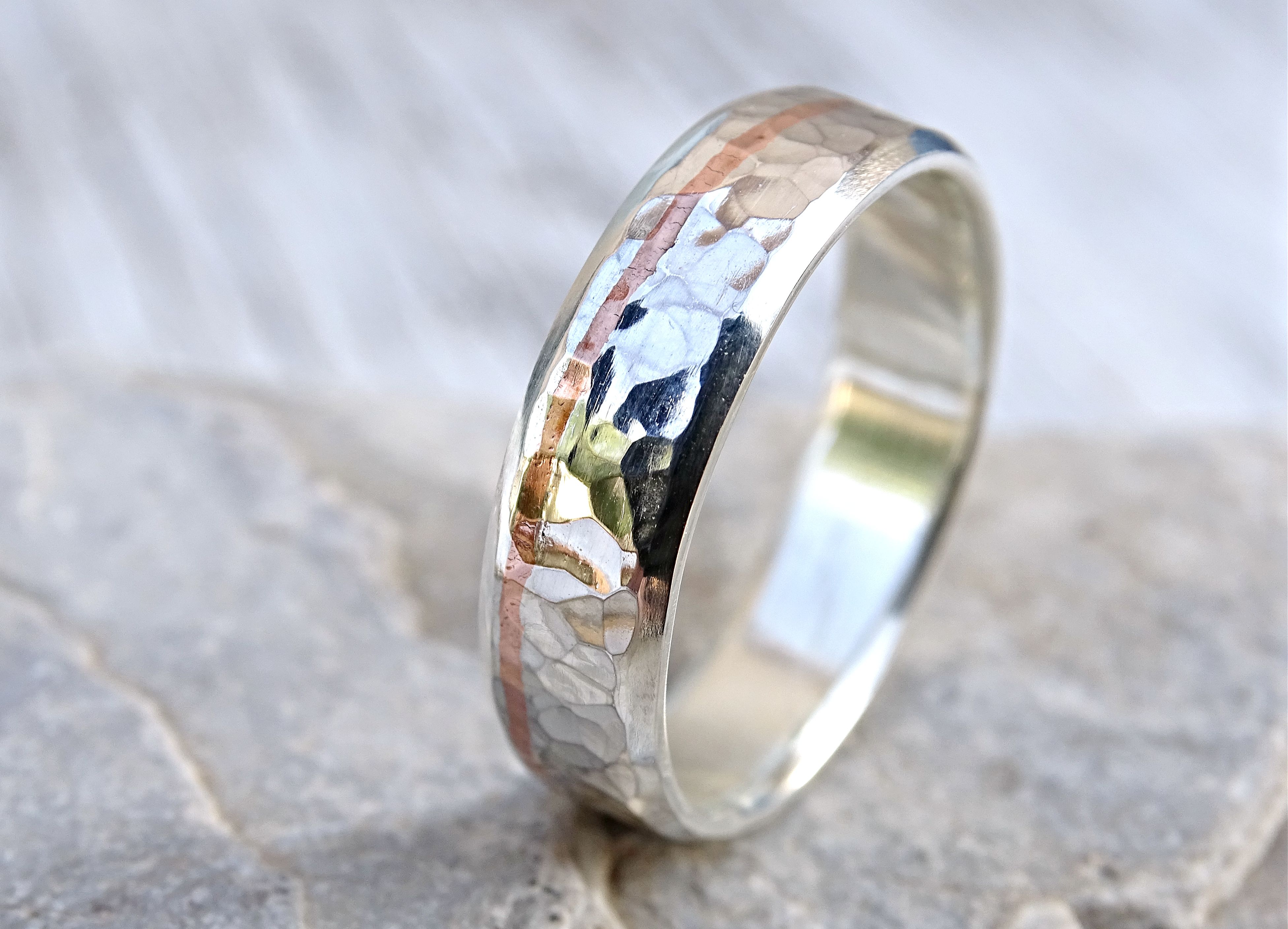 A Custom Hammered Silver Wedding Band With Copper Inlay Unique Custom Made Hammered Silver Wedding Band With Copper Inlay Unique Ring For Men Hand