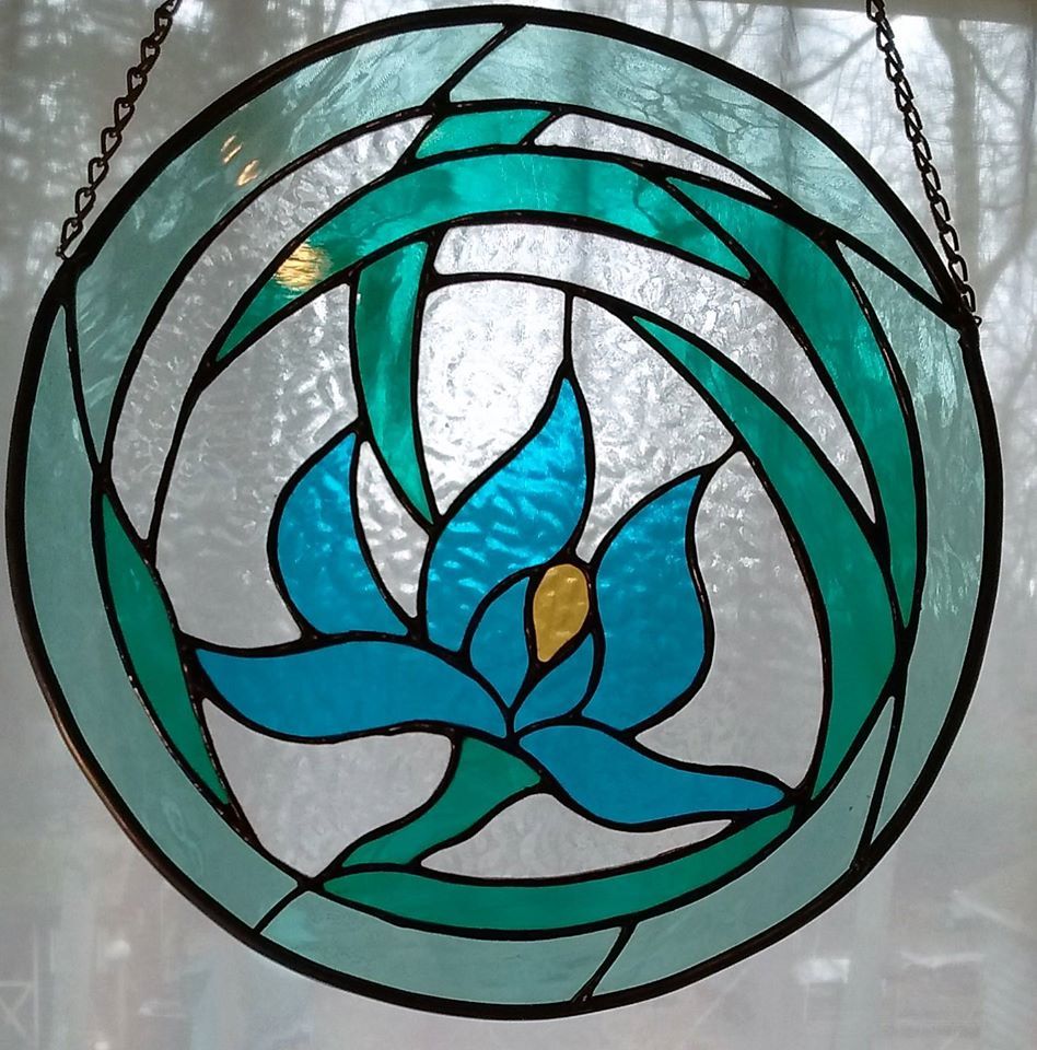 Hand Crafted Orchid Deco Stained Glass Round Window By Windflower