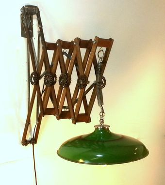 Custom Made Teak & Mahogany Scissor Arm Lamps Vintage Industrial Style Mid Modern,  Steampunk Style, Chandelier
