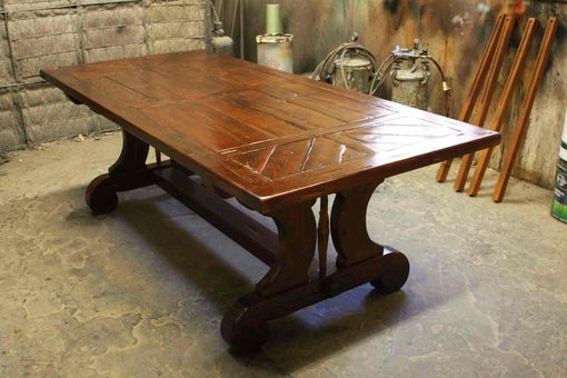Custom Made Custom Trestle Dining Table - Can Add Leaf Extensions Built In Reclaimed Wood