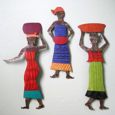 Custom Made Handmade Upcycled Metal African Lady In Red Wall Art Sculpture