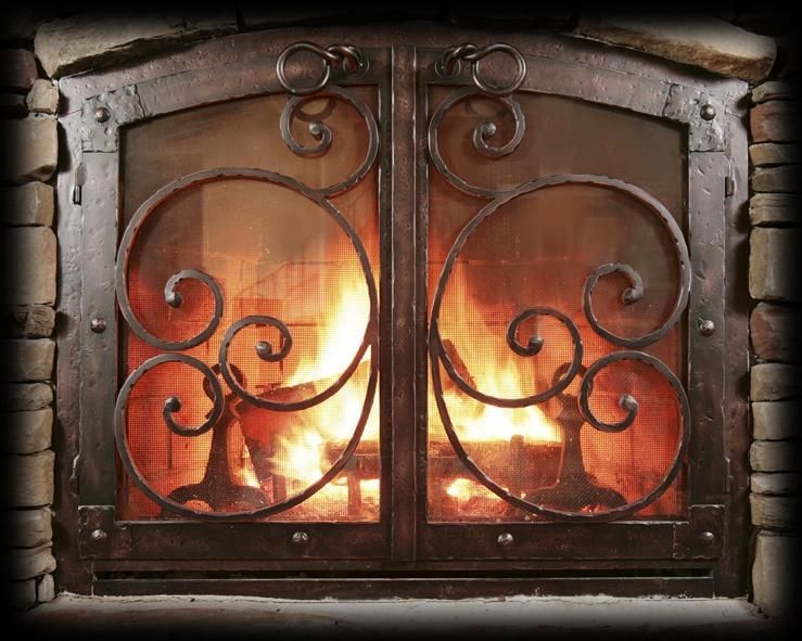 Handmade Custom Fireplace Screen Black Copper Mediterranean Style