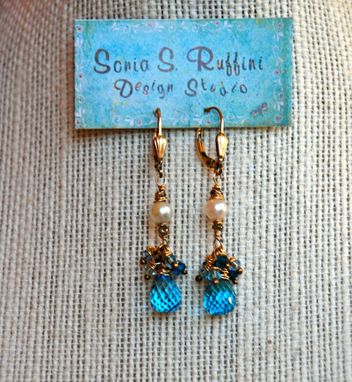 Custom Made Gold Blue Topaz & Diamond Earrings