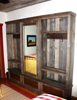 Custom Made Reclaimed Lumber Armoire With Mirrored Door