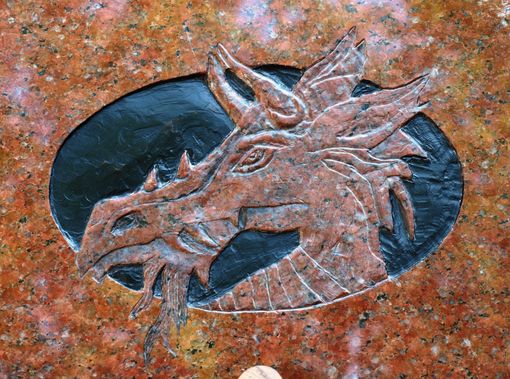 Custom Made Carved Stone, Dragon On Granite