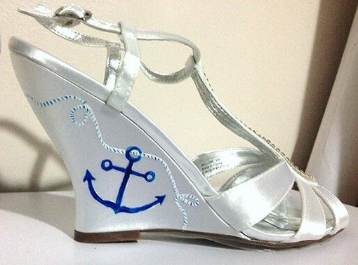 Custom Made Nautical Anchors Painted On Satin Wedding Wedge Shoes