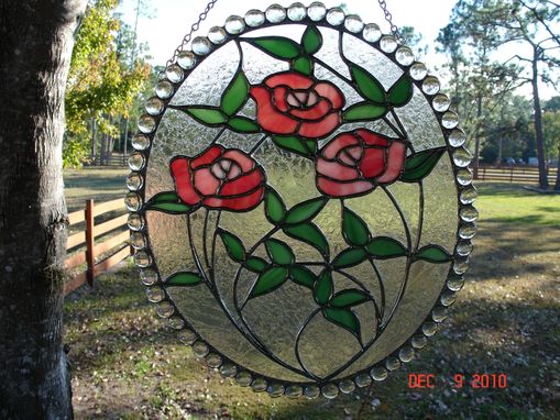 Custom Made Large Pink Rose Stained Glass Oval Cameo With Double Glue Chip Clear Glass