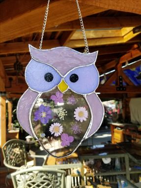 Custom Made Stained Glass Owl With Flowers