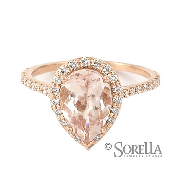 Hand Crafted Rose  Gold  Engagement  Ring  With Pear Shaped  