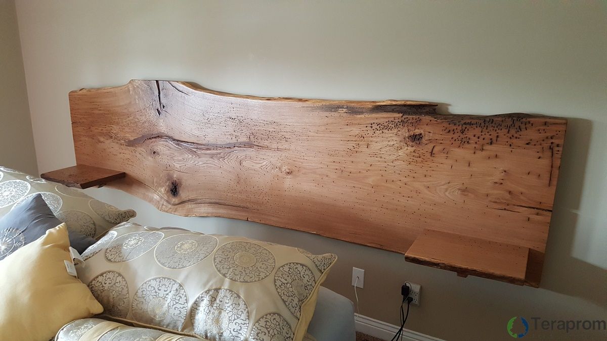 Handmade LiveEdge White Oak Headboard With BuiltIn End Tables by