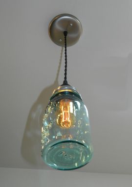 Custom Made Antique Aqua Ball Mason Jar Hanging Pendant Light