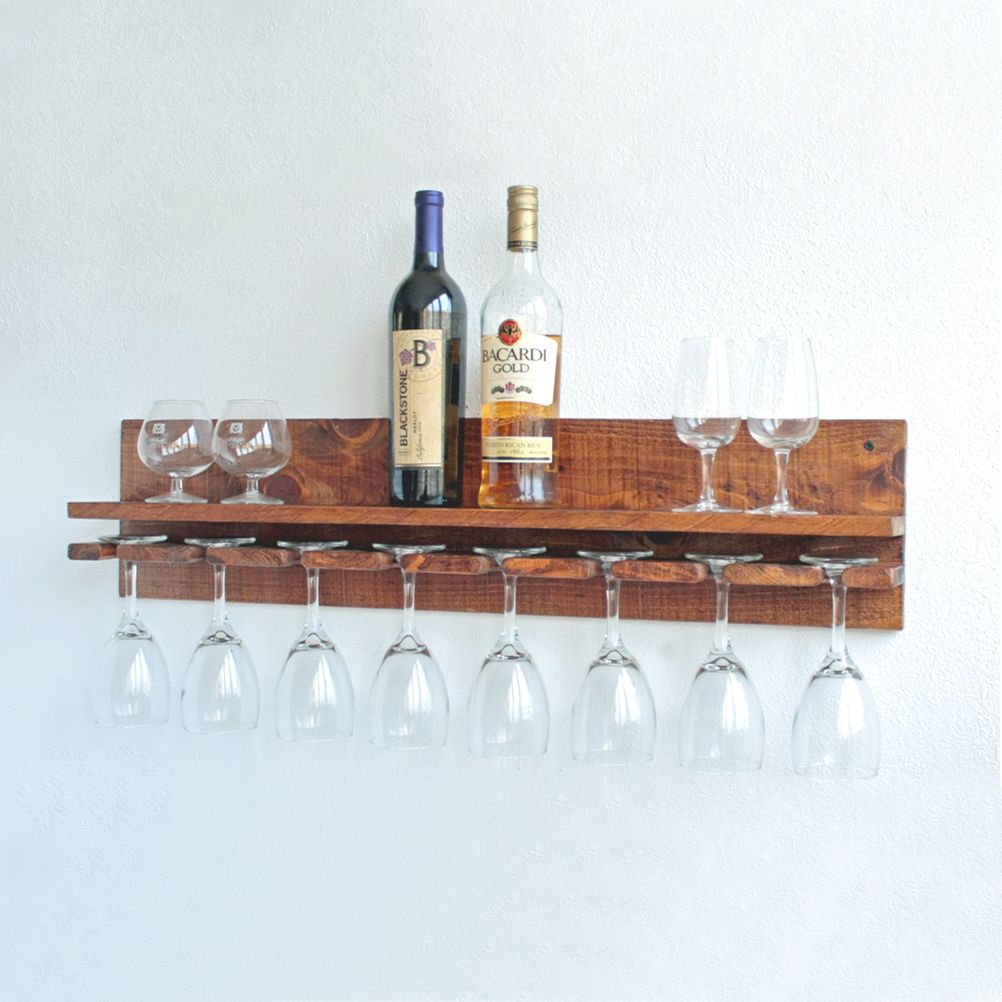 Buy Hand Made Rustic Wall Wine Glass Rack With Shelf ...