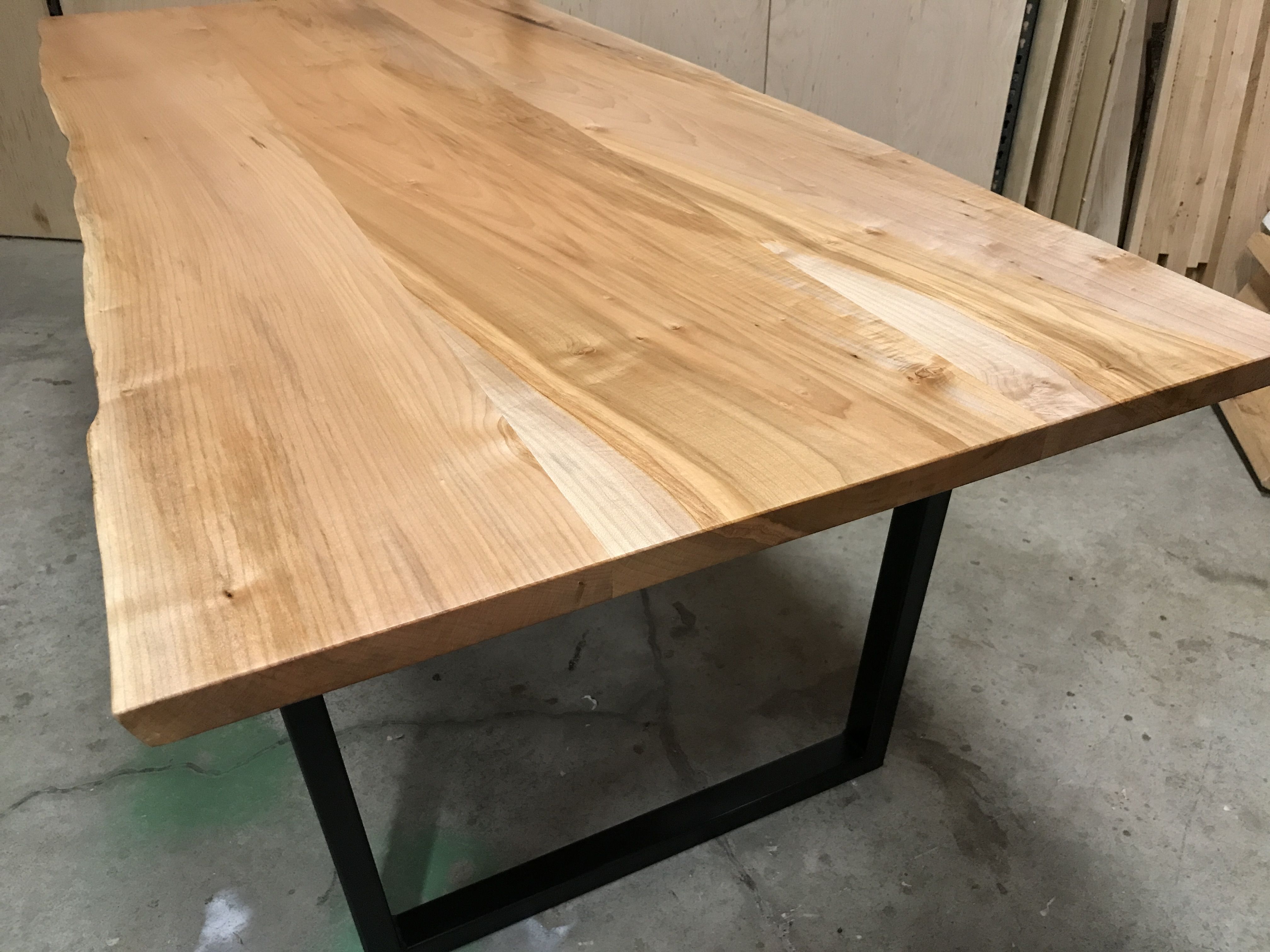 Handmade Live Edge Dining Table Steel Trapezoid Legs by Ross Custom