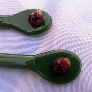Custom Made Hand-Blown Glass Hair Sticks With Ladybug Accents