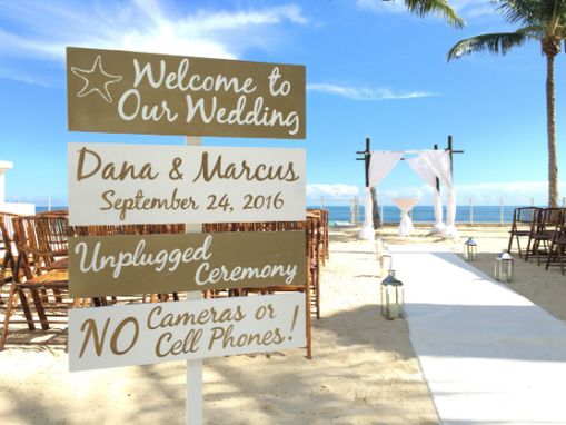 Custom Made Wedding Welcome Sign. Gold Beach Wedding Decor