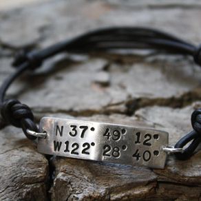 Custom Personalized Bracelets Silver Gold Charm Custommade Womens Coordinates Leather Cord Bracelet