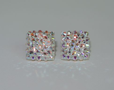 Custom Made Swarovski Crystal Square Sterling Silver Stud Earrings