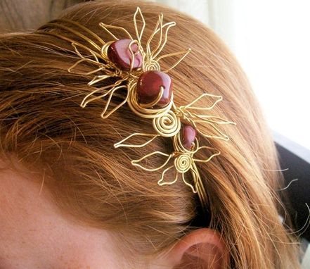 Custom Made Handmade Sculpted Wirework Headband In Brass And Stone