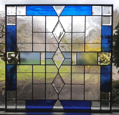 Custom Made Blue Diamonds - Stained Glass Entryway Window