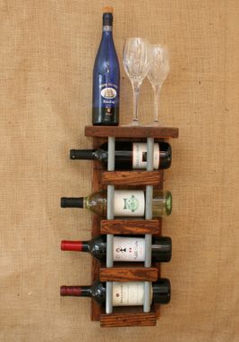 Custom Made Rustic 4 Bottle Wall Mount Wine Rack With Top Shelf