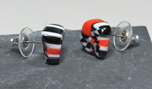 Custom Made Post Glass Earrings Stud Black White Red Murrini Tiles